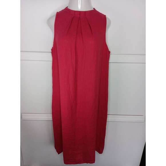 Vanessa Zini Dresses & Skirts - Vanessa Zani Linen Midi Shift Dress Large Red 100% Linen Sleeveless Italian EUC